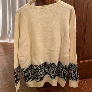 Cream Knit Sweater with Navy Blue Aztec Pattern & Pockets, Sz. S/M